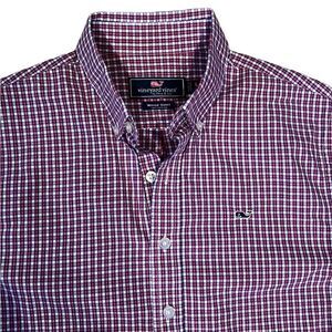 Vineyard Vines Whale Shirt Boys Large 16 Red & White L Sleeve Button Down Shirt